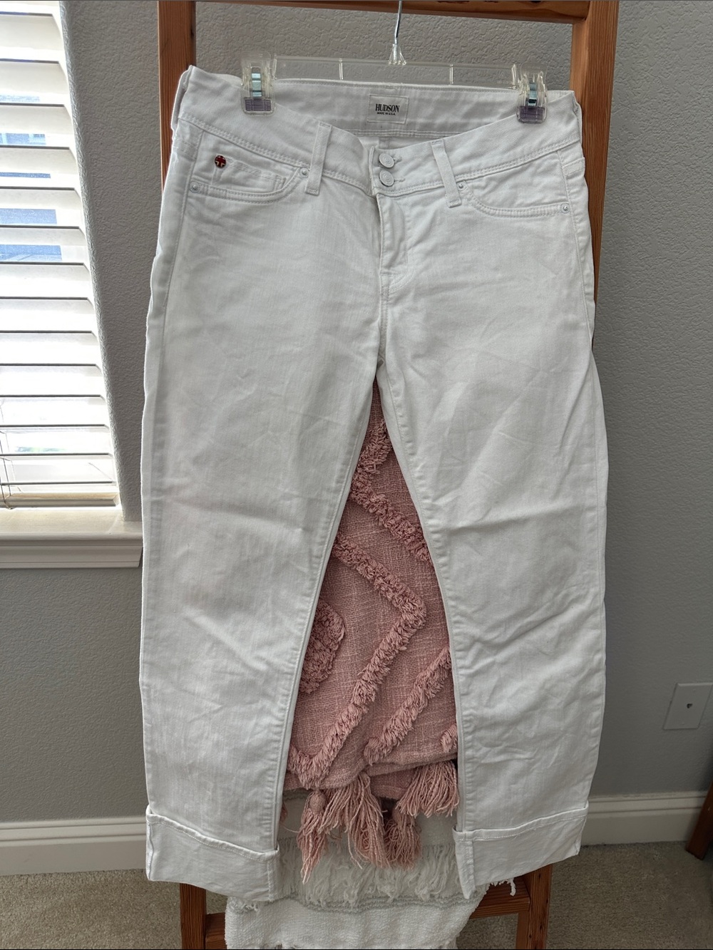 Hudson White Denim Crop Jeans